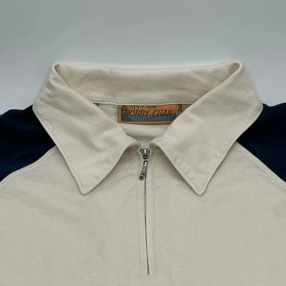 Bobby Chan Polo 70% Silk Blend Shirt Mens Small Green/beige/Blue size small - Picture 3 of 6